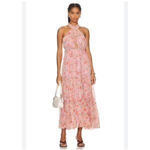 Revolve ASTR Jaidee Dress in Pink Floral Size S Chiffon Halterneck